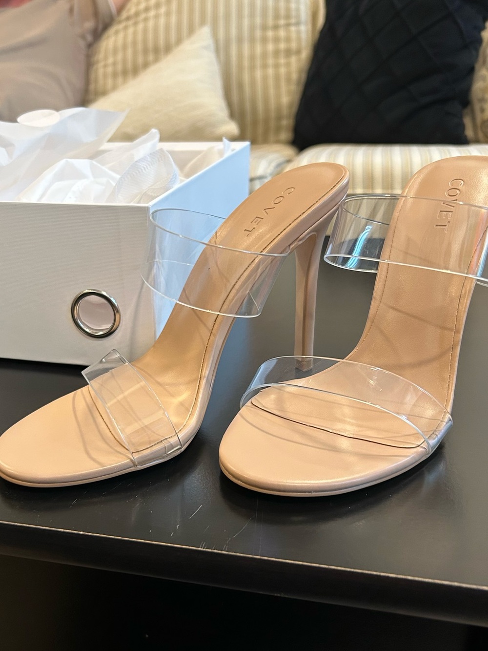 Nude stiletto clear straps